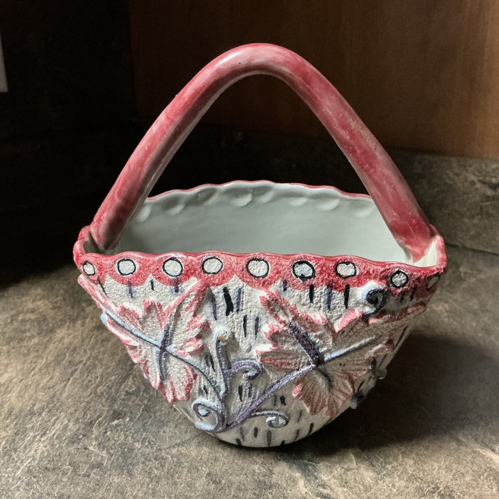 Vintage E&R Italy Pottery Basket Planter - Numbered 90A/316